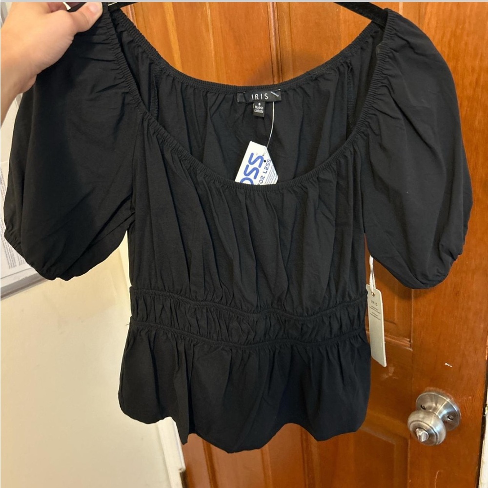 Iris Black Women's Top with Puff Sleeves